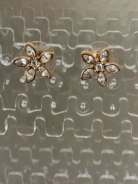 Swarovski Gold Tone Floral Crystal Stud Earrings -